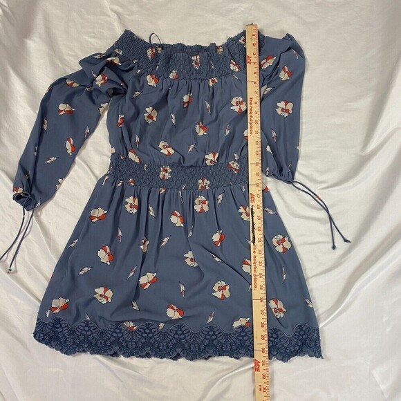 Abercrombie & Fitch Blue Floral Smocked Off The Shoulder Babydoll Mini Dress S - Picture 11 of 14